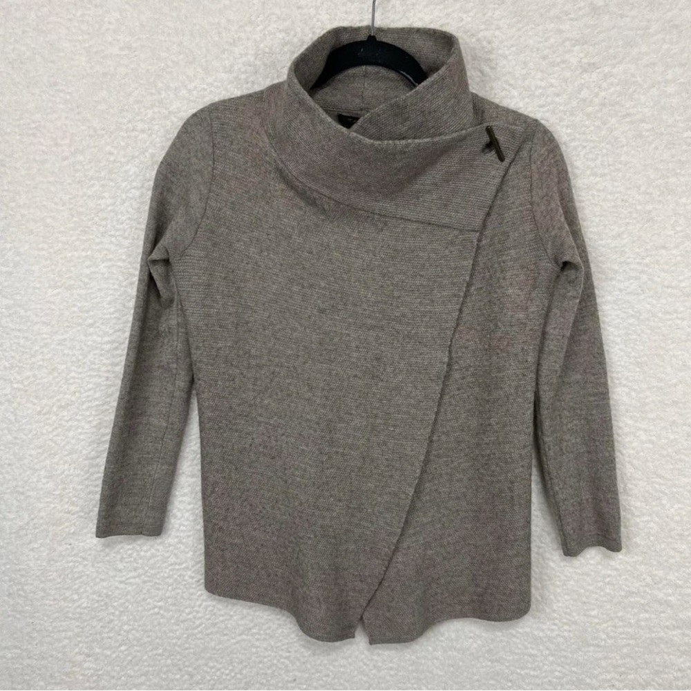 Dune Grey High collar wrap wool sweater size Small